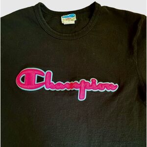 Champion Men’s Heritage Black T-shirt Bold Pink Logo Size L Urban Skate Shirt